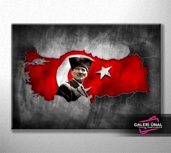Özel Tasarım Bayraklı Türkiye Haritası ve Atatürk 