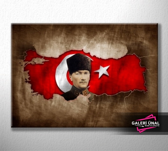 Özel Tasarım Bayraklı Türkiye Haritası ve Atatürk 