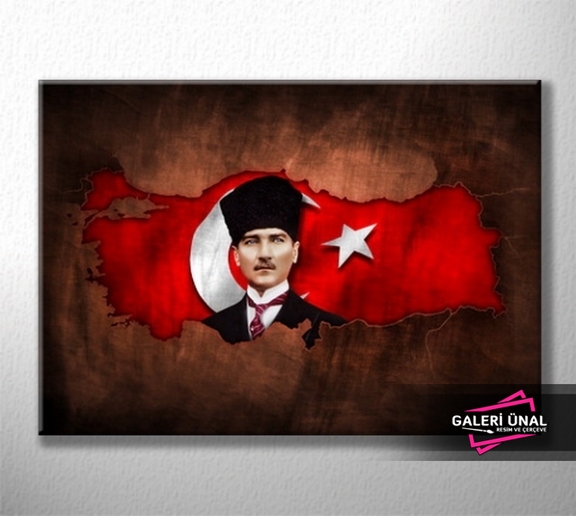 Kalpaklı ve Bayraklı Atatürk Portre