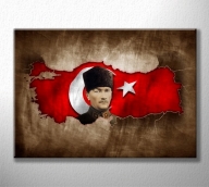 Özel Tasarım Bayraklı Türkiye Haritası ve Atatürk