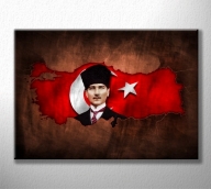 Kalpaklı ve Bayraklı Atatürk Portre